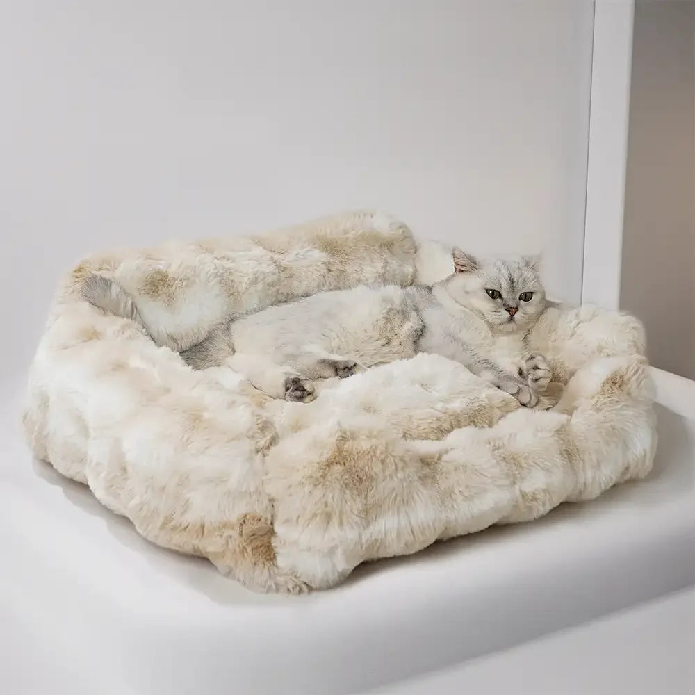 Letto per cani e gatti in velluto finto di coniglio soffice e fluffy