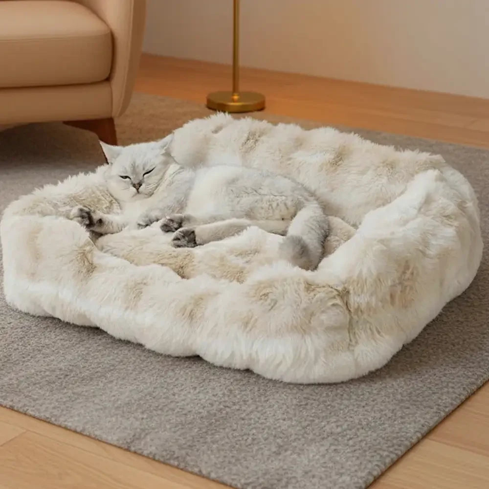 Letto per cani e gatti in velluto finto di coniglio soffice e fluffy