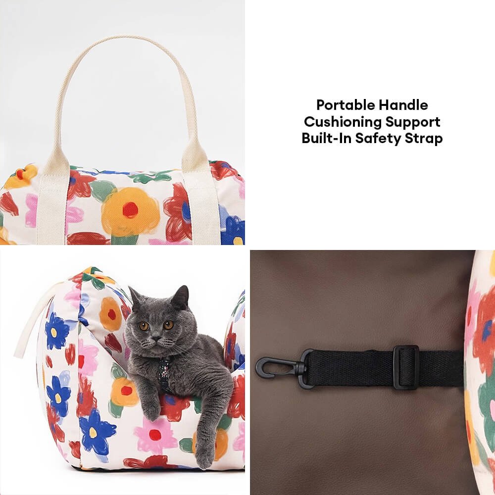 Letto da viaggio per cani con seggiolino auto sicuro, dipinto a mano con fiori