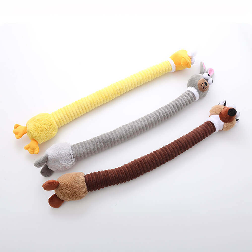 Giocattolo per cani interattivo in peluche a forma di animale dal collo lungo con suono di squeezer