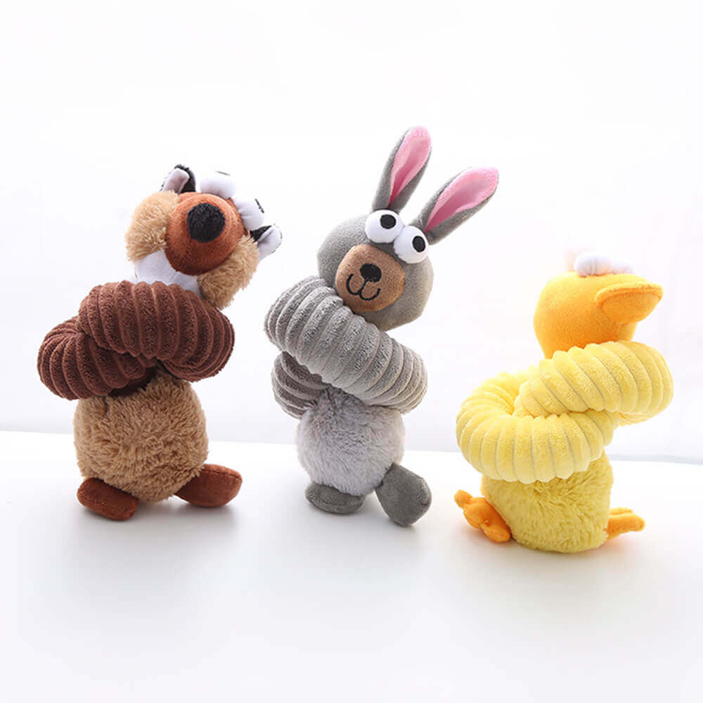 Giocattolo per cani interattivo in peluche a forma di animale dal collo lungo con suono di squeezer