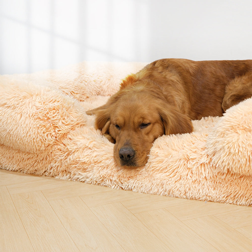 Letto per Cani con Supporto Largo in Peluche - Quadrato per Sonno Profondo