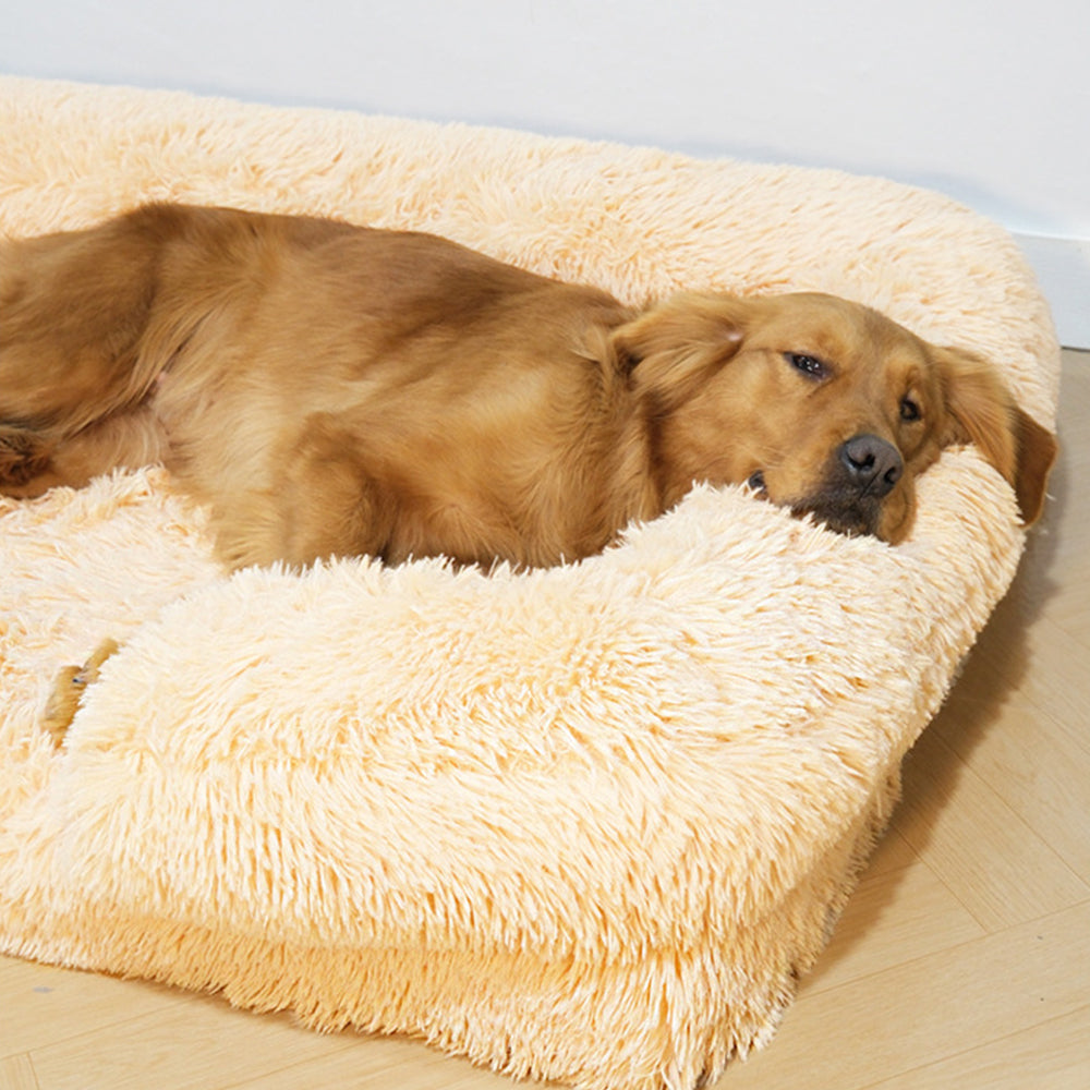 Letto per Cani con Supporto Largo in Peluche - Quadrato per Sonno Profondo