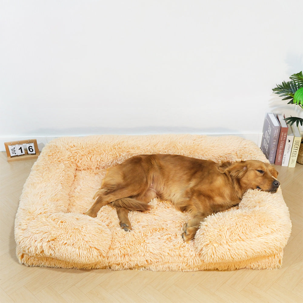 Letto per Cani con Supporto Largo in Peluche - Quadrato per Sonno Profondo