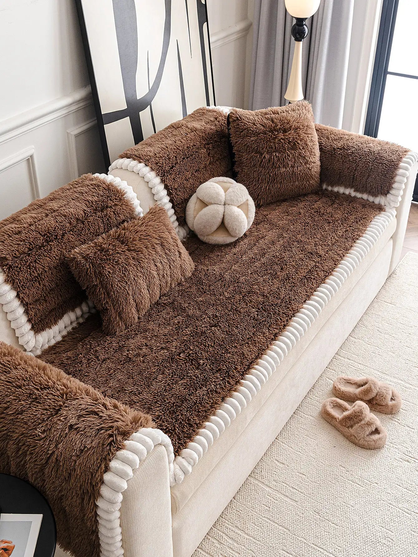 Copertura per divano di lusso in peluche spesso e morbido, confortevole e antiscivolo