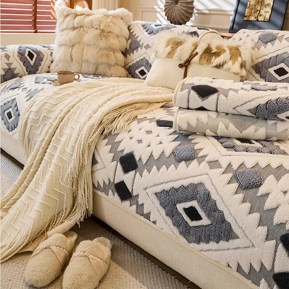 Copritutto moderno geometrico spesso in peluche anti-graffio e antiscivolo
