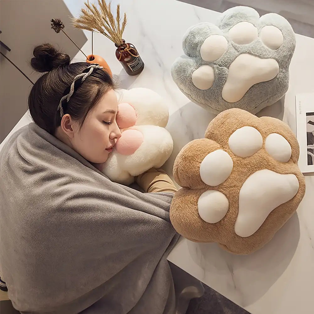 Set di cuscino a forma di zampa di gatto multifunzionale e coperta morbida in peluche corto
