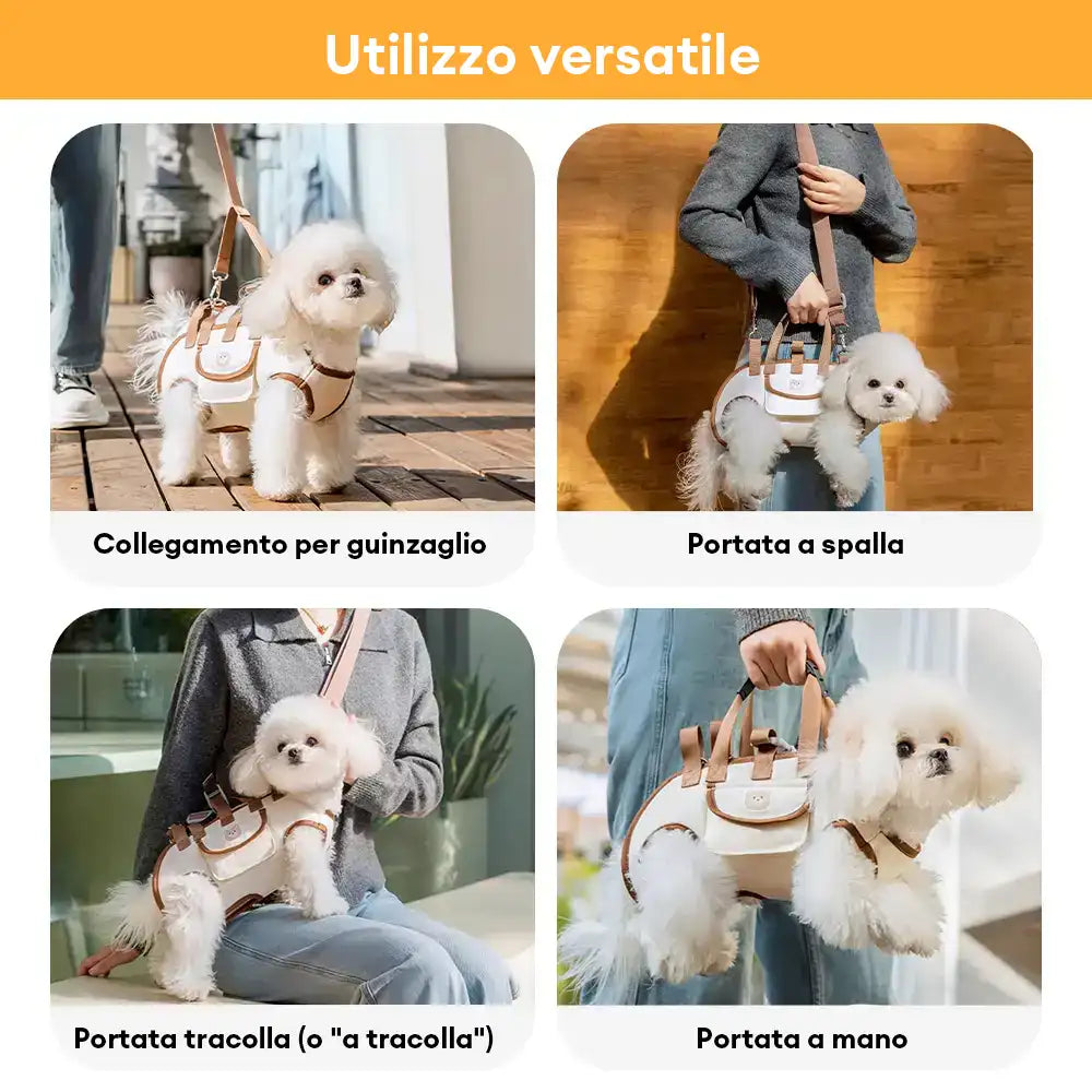 Zaino portatile multifunzionale per cani di piccola taglia con trazione a tracolla
