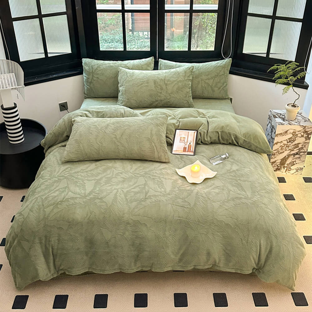 Set di lenzuola in velluto caldo di latte con relief di foglia naturale