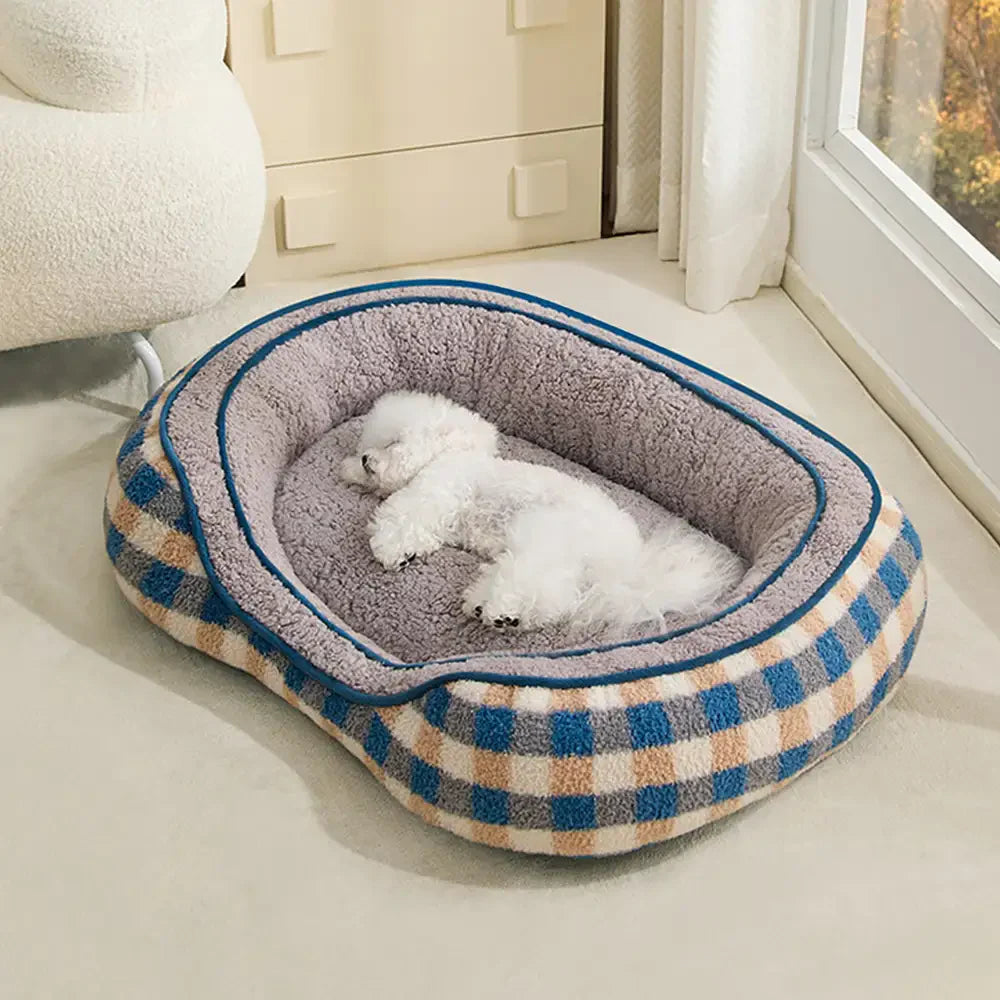 Letto per cani a ciambella in velluto Teddy ovale grande spazio per un sonno profondo e confortevole.