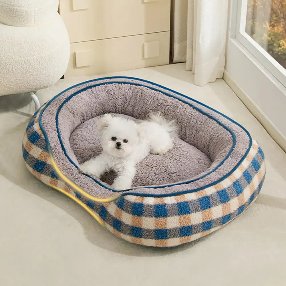Letto per cani a ciambella in velluto Teddy ovale grande spazio per un sonno profondo e confortevole.
