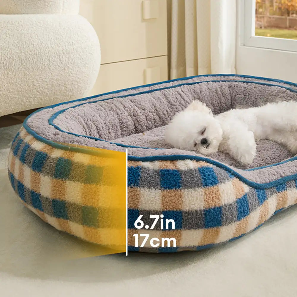 Letto per cani a ciambella in velluto Teddy ovale grande spazio per un sonno profondo e confortevole.