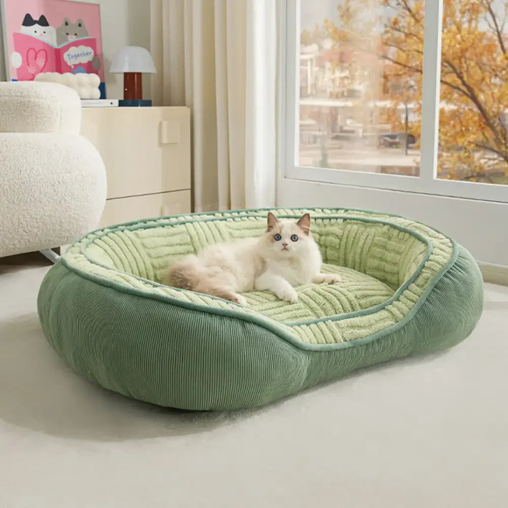 Letto per cani a ciambella in velluto Teddy ovale grande spazio per un sonno profondo e confortevole.