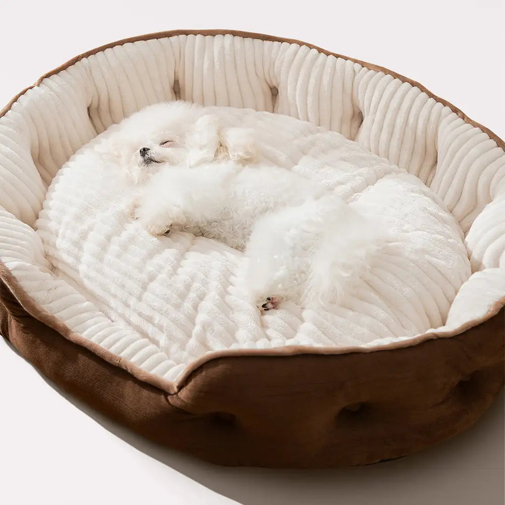 Letto per cani rotondo profondo e caldo in peluche, confortevole