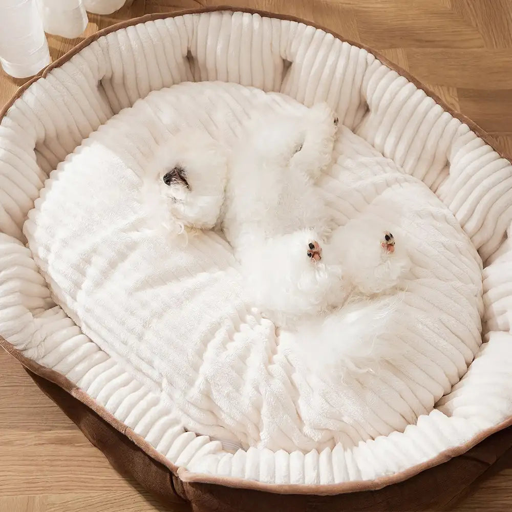 Letto per cani rotondo profondo e caldo in peluche, confortevole