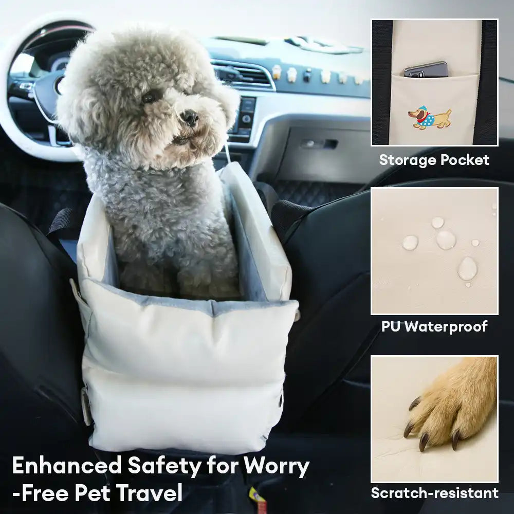 Seggiolino auto per animali domestici in pelle sintetica impermeabile per console centrale da viaggio portatile