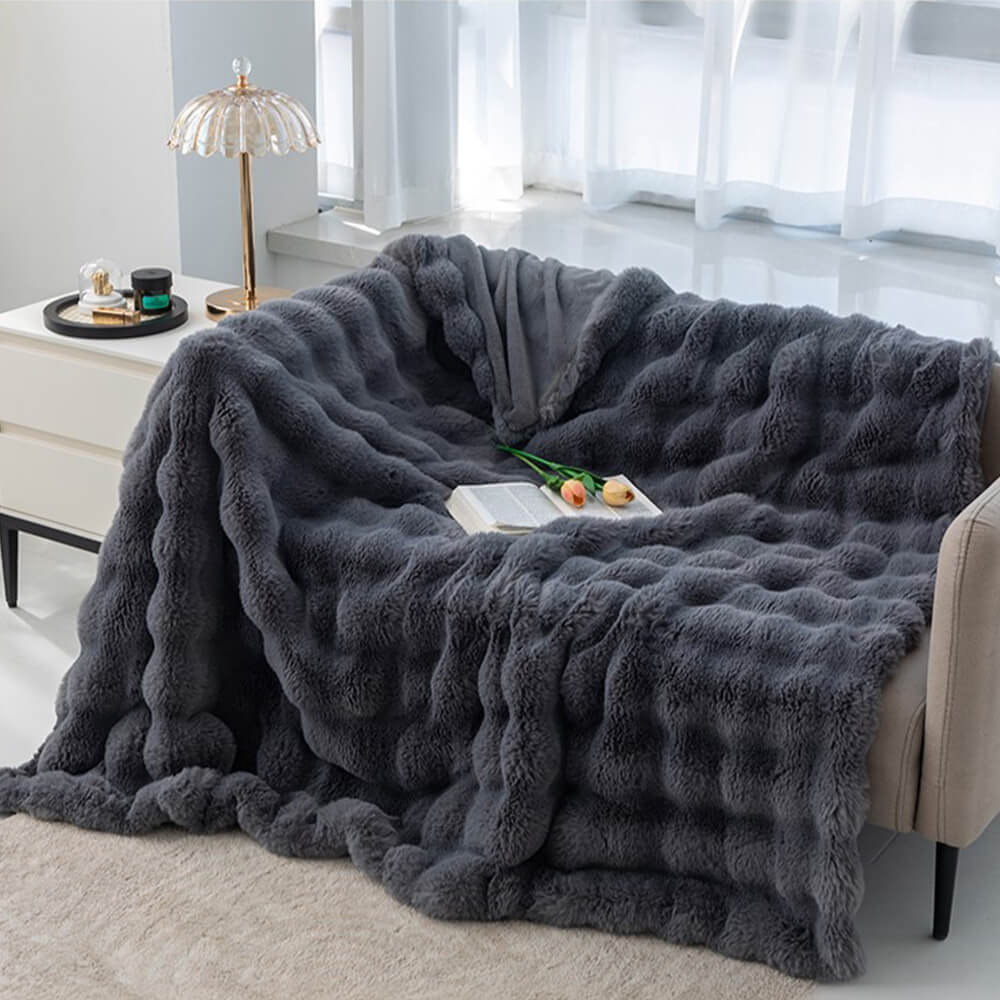 Coperta Premium Bubble a Due Strati Spessa in Pelliccia di Coniglio Sintetica