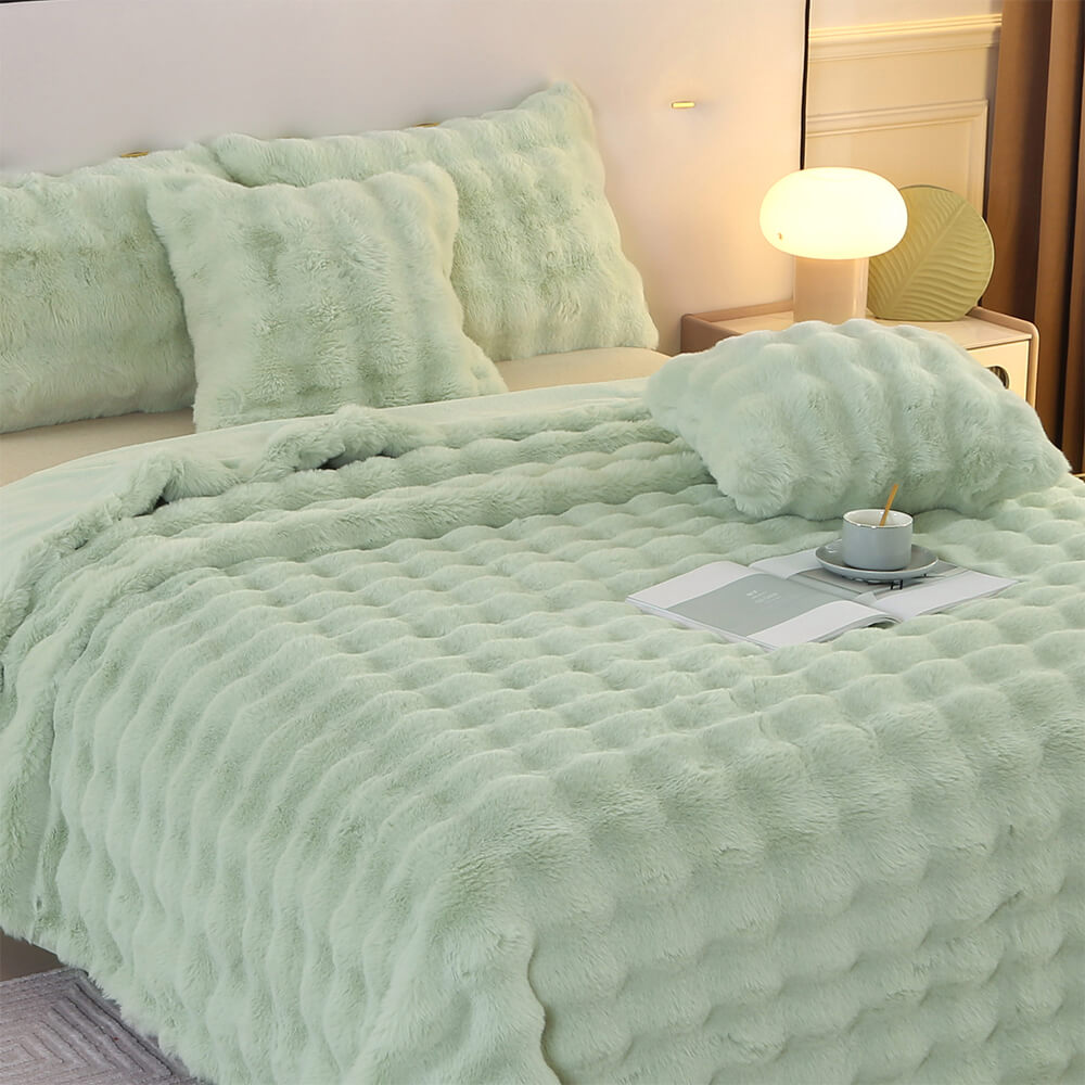 Coperta Premium Bubble a Due Strati Spessa in Pelliccia di Coniglio Sintetica