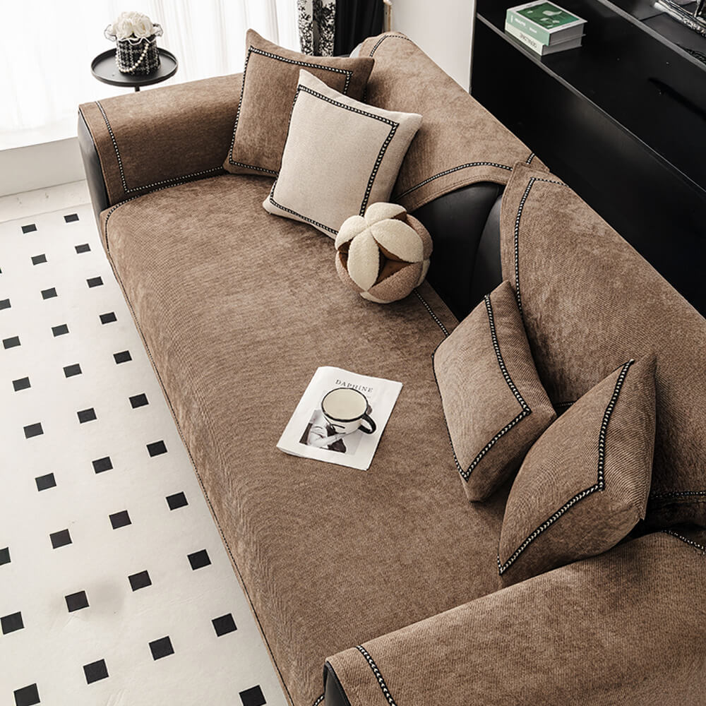 Copertura per divano in chenille antiscivolo ad alto peso, jacquard semplice e moderno