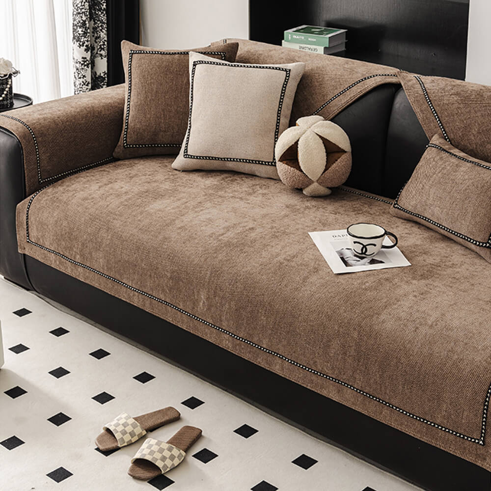 Copertura per divano in chenille antiscivolo ad alto peso, jacquard semplice e moderno