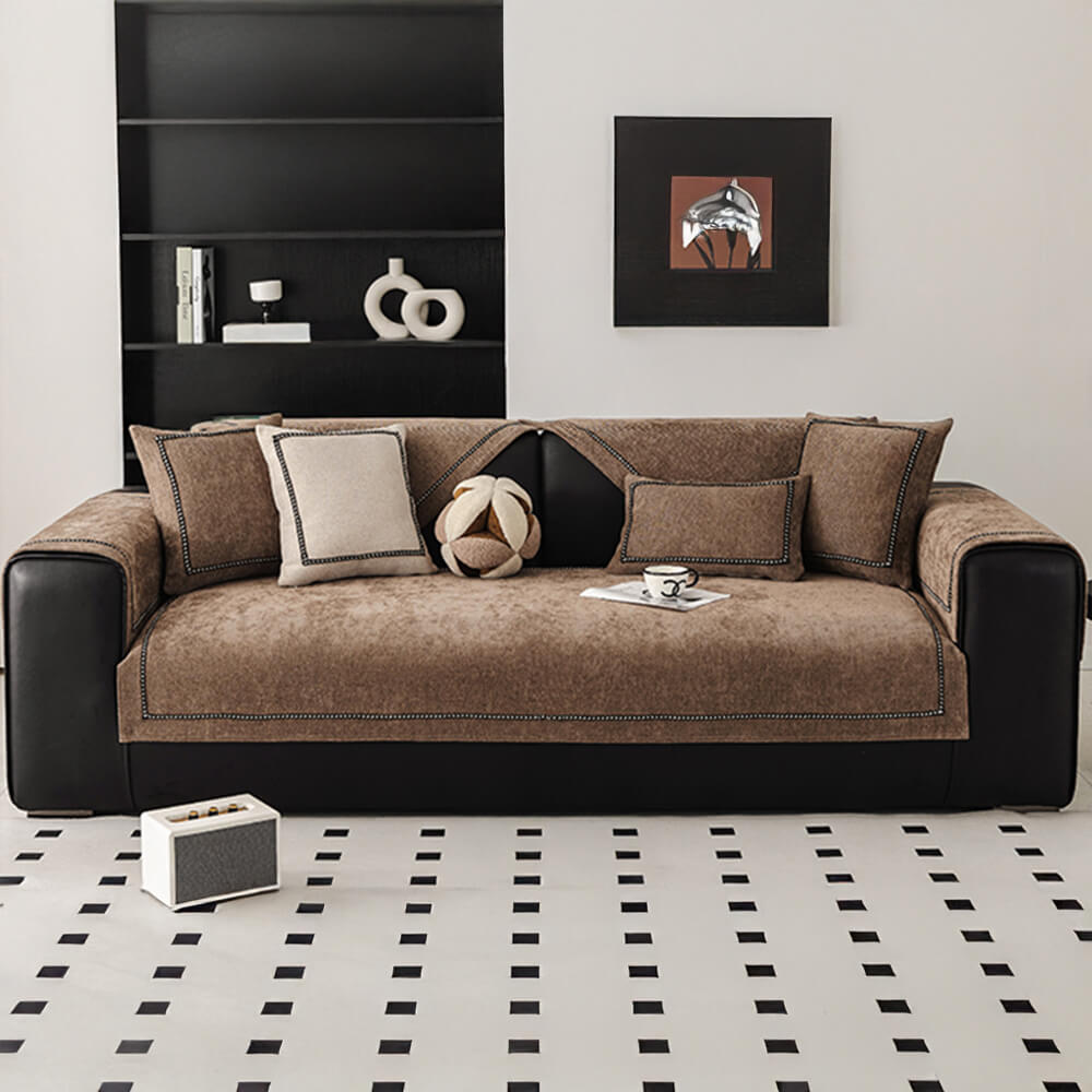 Copertura per divano in chenille antiscivolo ad alto peso, jacquard semplice e moderno