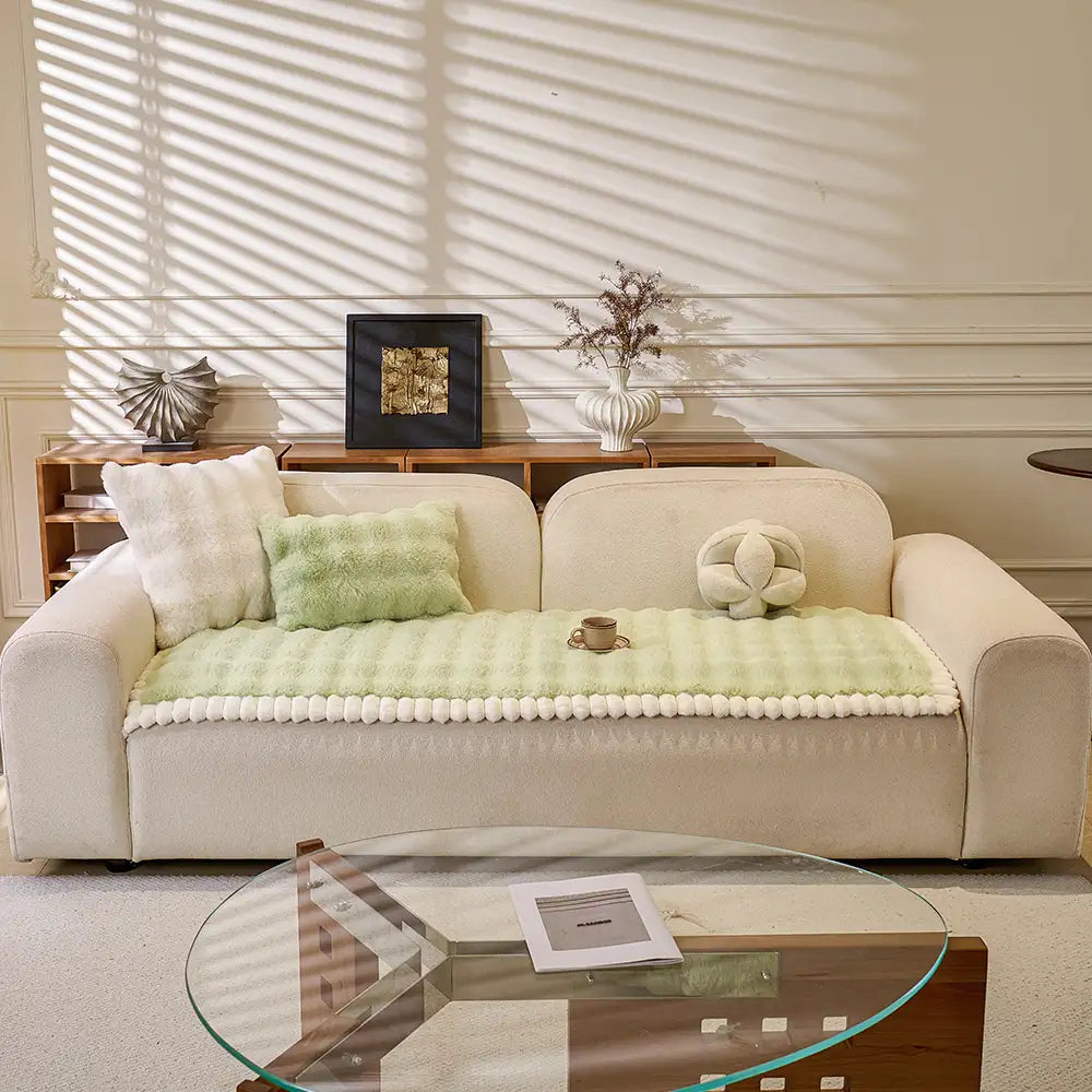 Copertura per divano in finta pelliccia di coniglio, morbida, spessa, antiscivolo e delicata sulla pelle