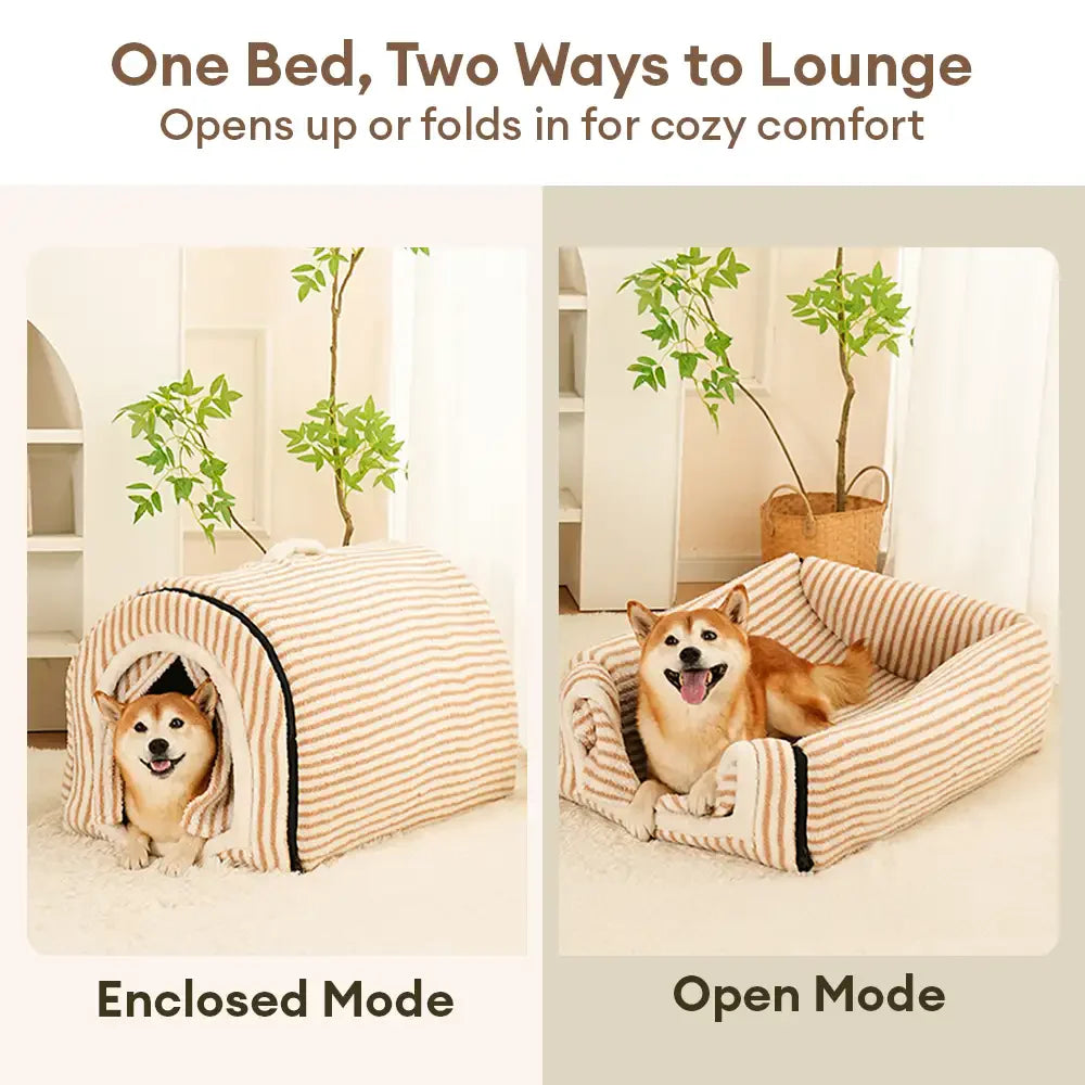 Cave per gatti e cani calda e profonda in stile a strisce