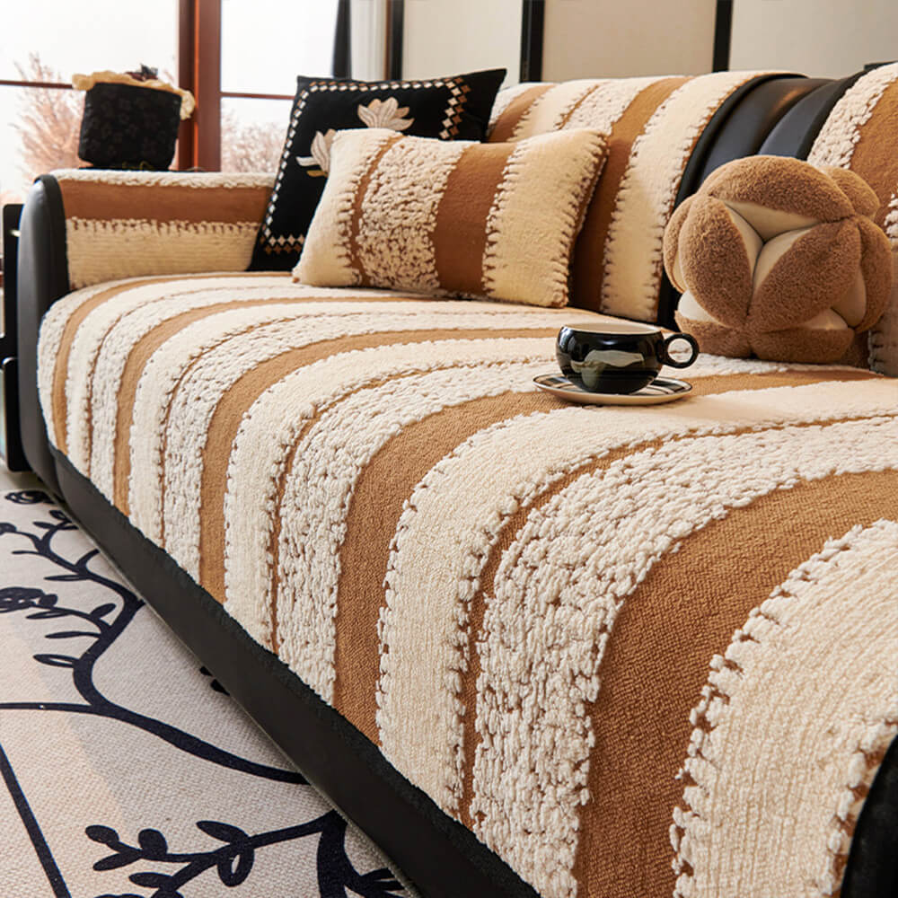 Copertura per divano antiscivolo in chenille a righe spessa e imbottita