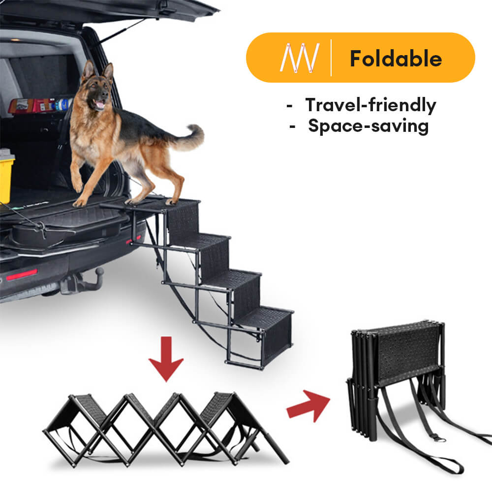 Scala per cani da auto pieghevole e portatile a 4 gradini con superficie antiscivolo.