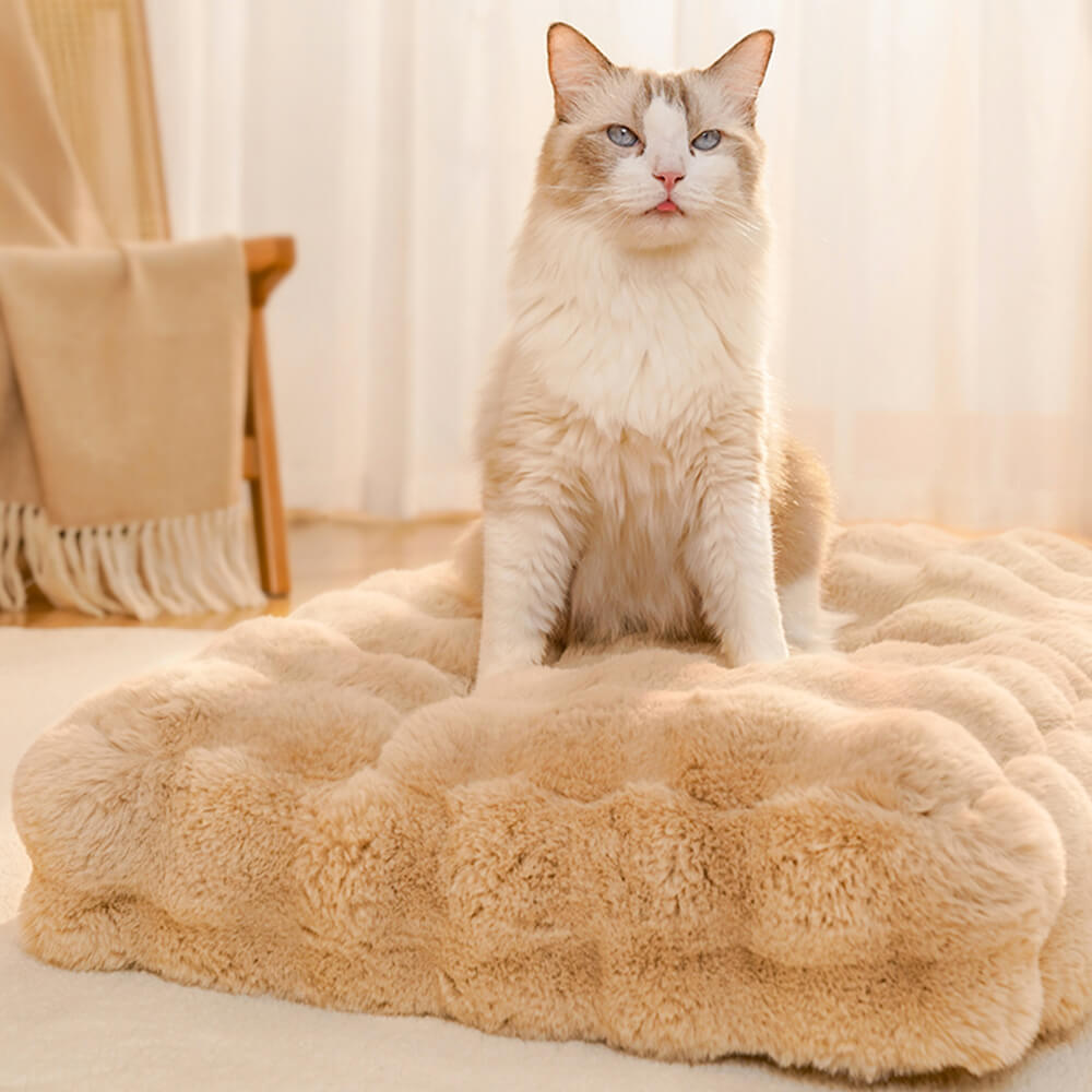 Tappetino per cani e gatti in pelliccia sintetica ultra morbida a forma di onda con cuscino per animali domestici