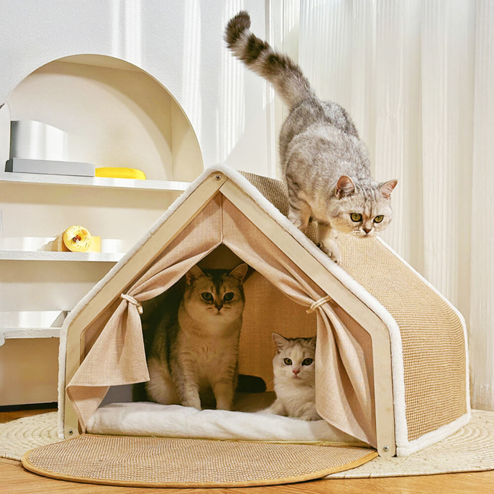 Tenda per gatti tutto-in-uno con tetto graffiabile e area per dormire accogliente
