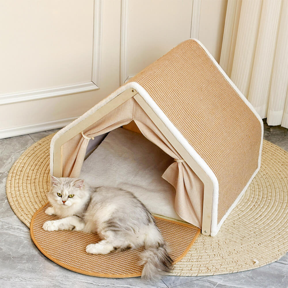 Tenda per gatti tutto-in-uno con tetto graffiabile e area per dormire accogliente