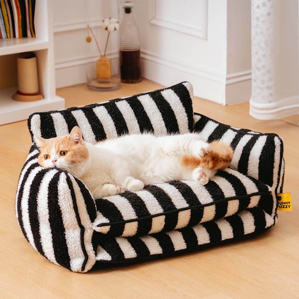 Divano letto per gatti a doppio strato in finta lana di agnello a righe alla moda