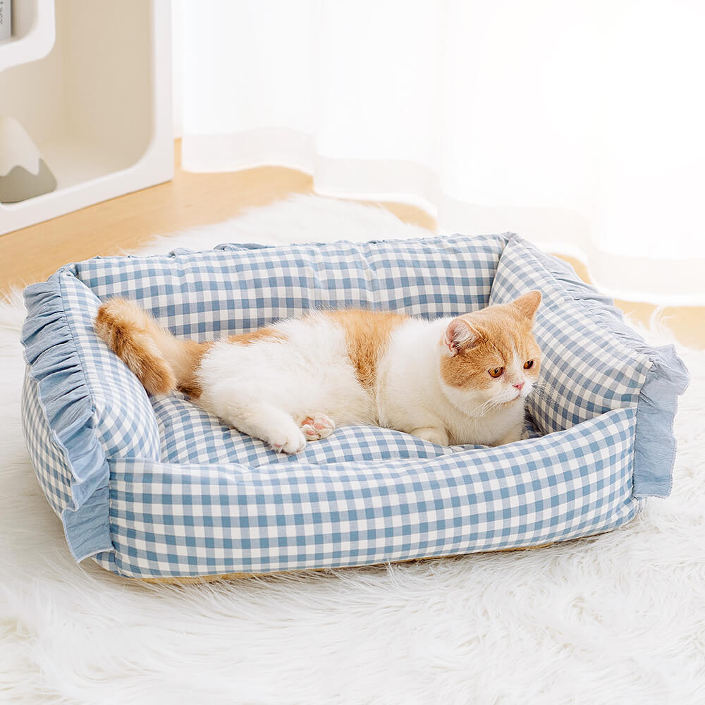 Letto per cani e gatti caldo e staccabile a quadri arricciati alla moda