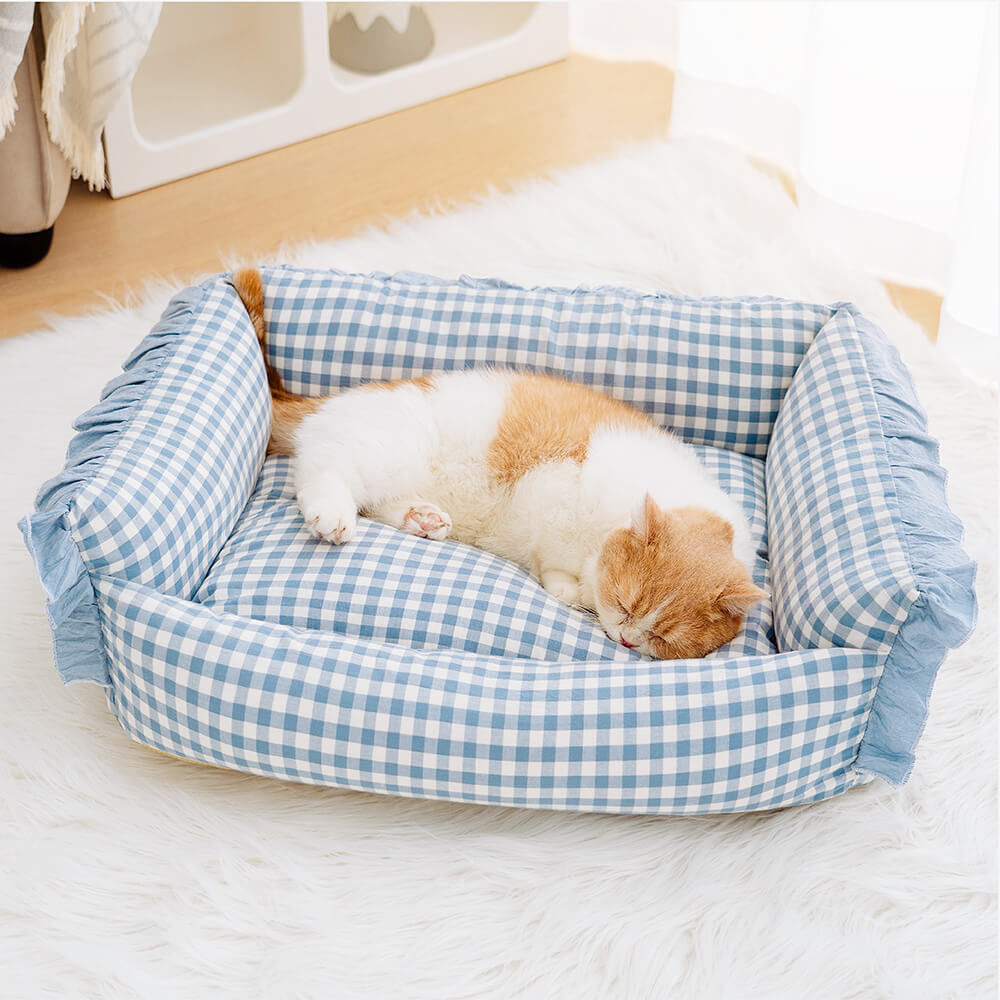 Letto per cani e gatti caldo e staccabile a quadri arricciati alla moda