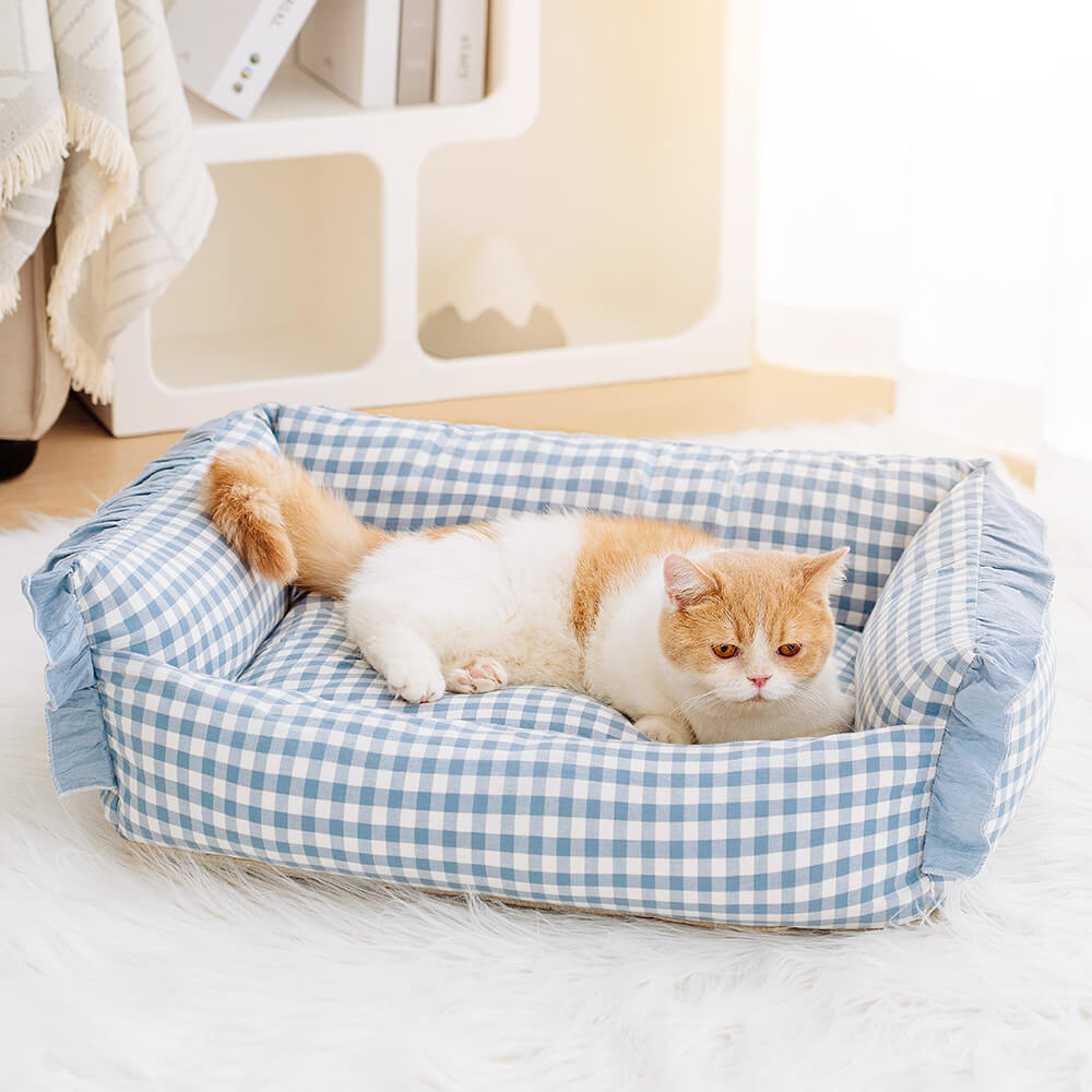 Letto per cani e gatti caldo e staccabile a quadri arricciati alla moda