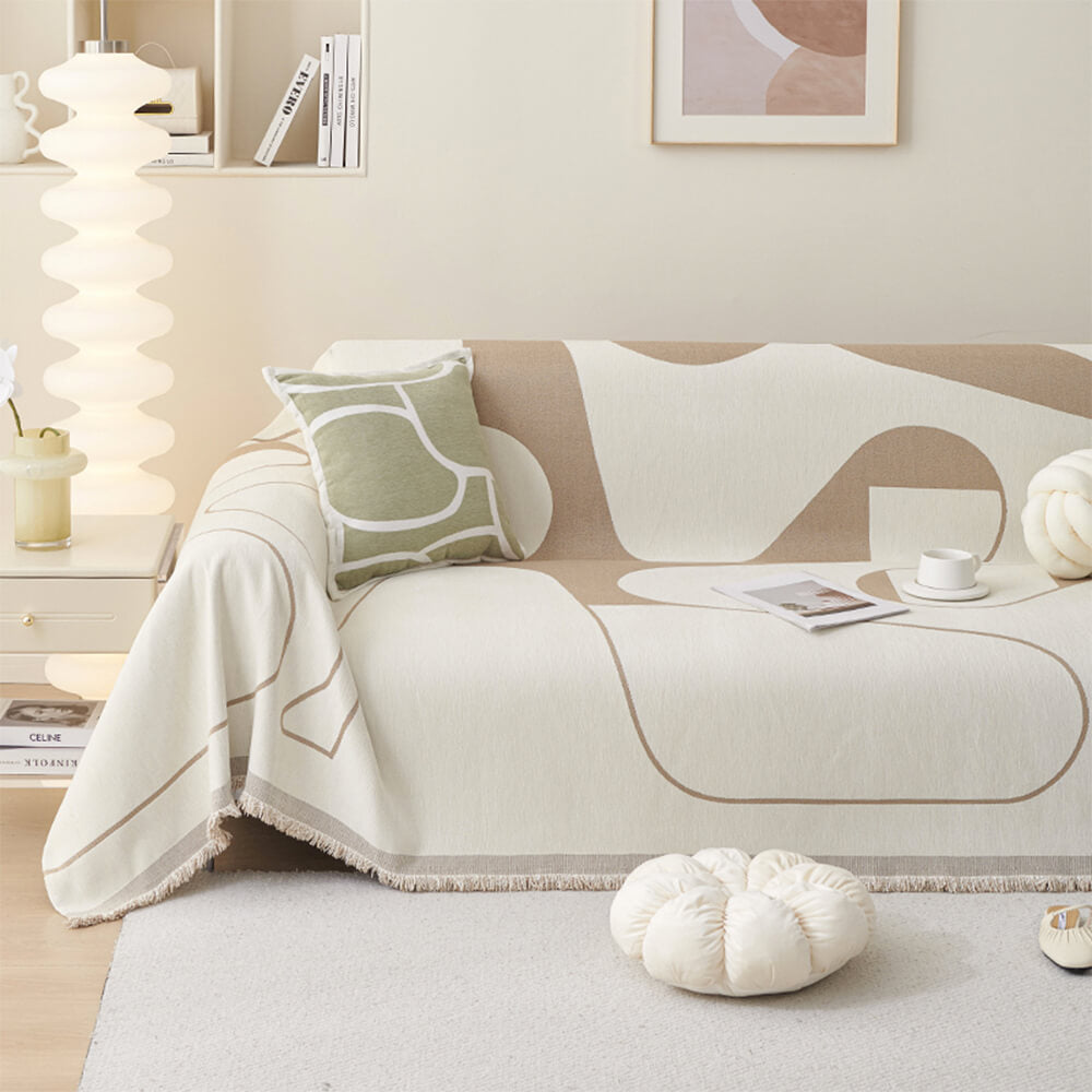 Copertura per divano in chenille doppio lato antiscivolo con frange geometriche