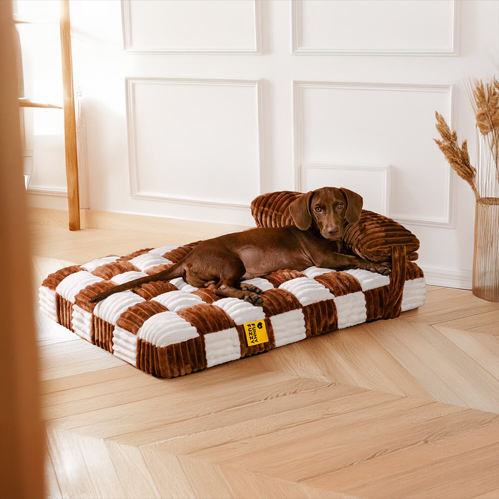 Letto per cani ortopedico con cuscino in peluche fatto a mano a forma di scacchiera