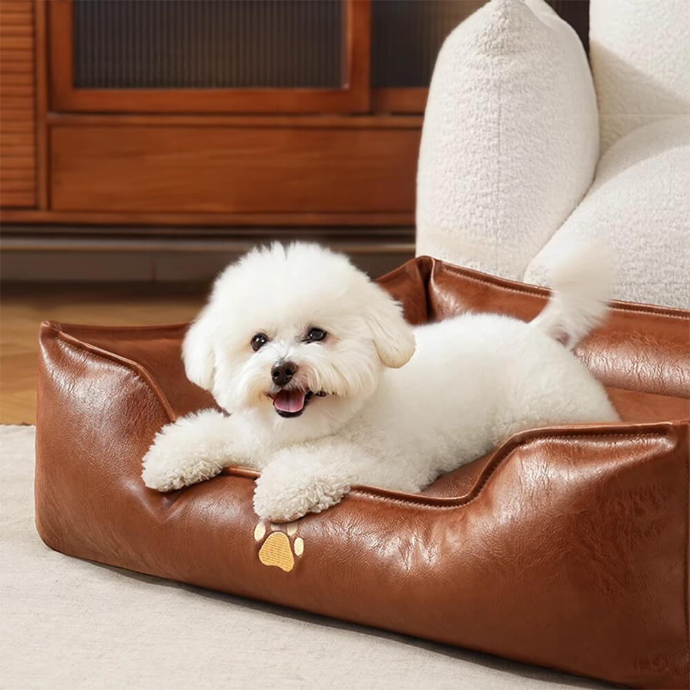 Letto per cani in pelle ecologica impermeabile, rimovibile e di lusso.