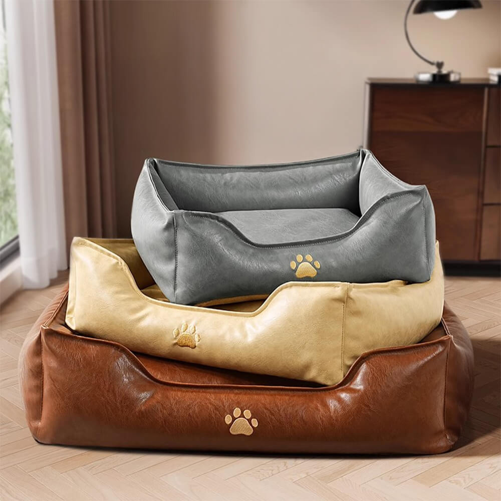 Letto per cani in pelle ecologica impermeabile, rimovibile e di lusso.