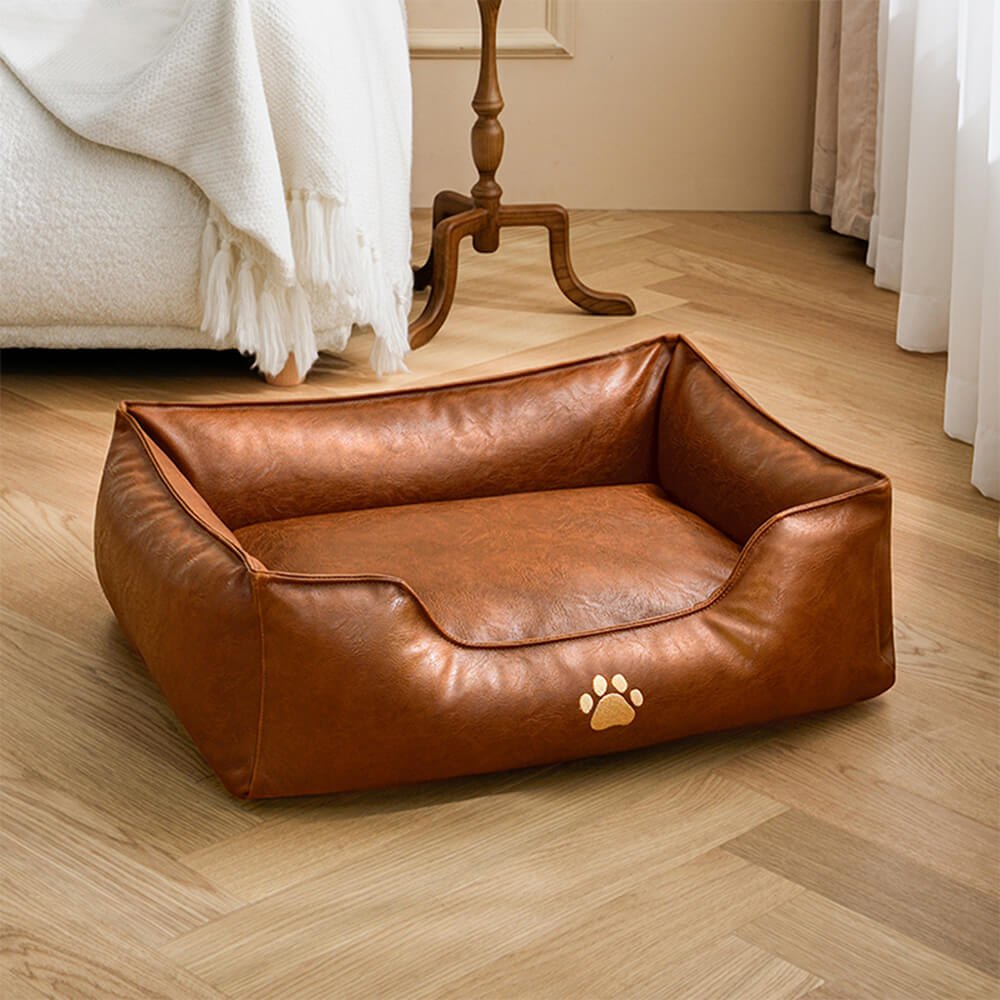 Letto per cani in pelle ecologica impermeabile, rimovibile e di lusso.