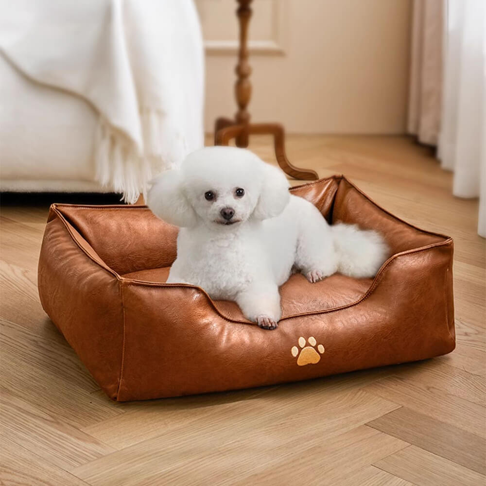 Letto per cani in pelle ecologica impermeabile, rimovibile e di lusso.