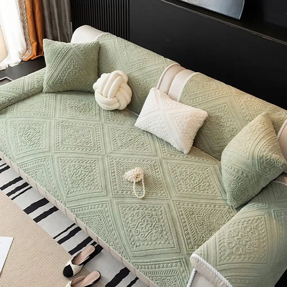 Copertura decorativa antiscivolo per divano, in peluche intagliato stile nordico, per tutte le stagioni