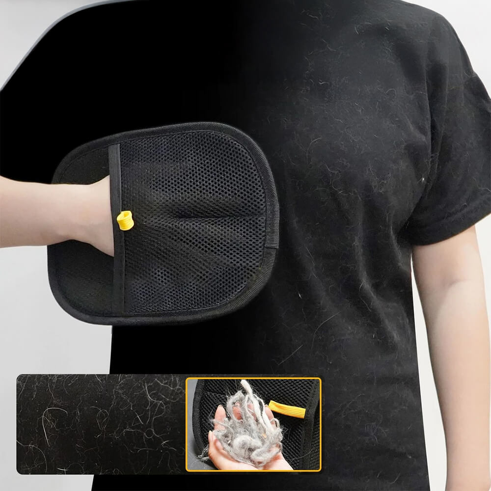 Guanto per la rimozione dei peli di animali con setole elettrostatiche doppie.