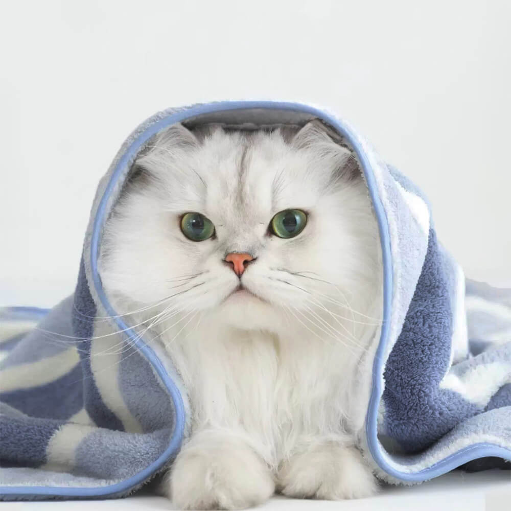 Asciugamano per cani e gatti a strisce, assorbente, ispessito e morbido.