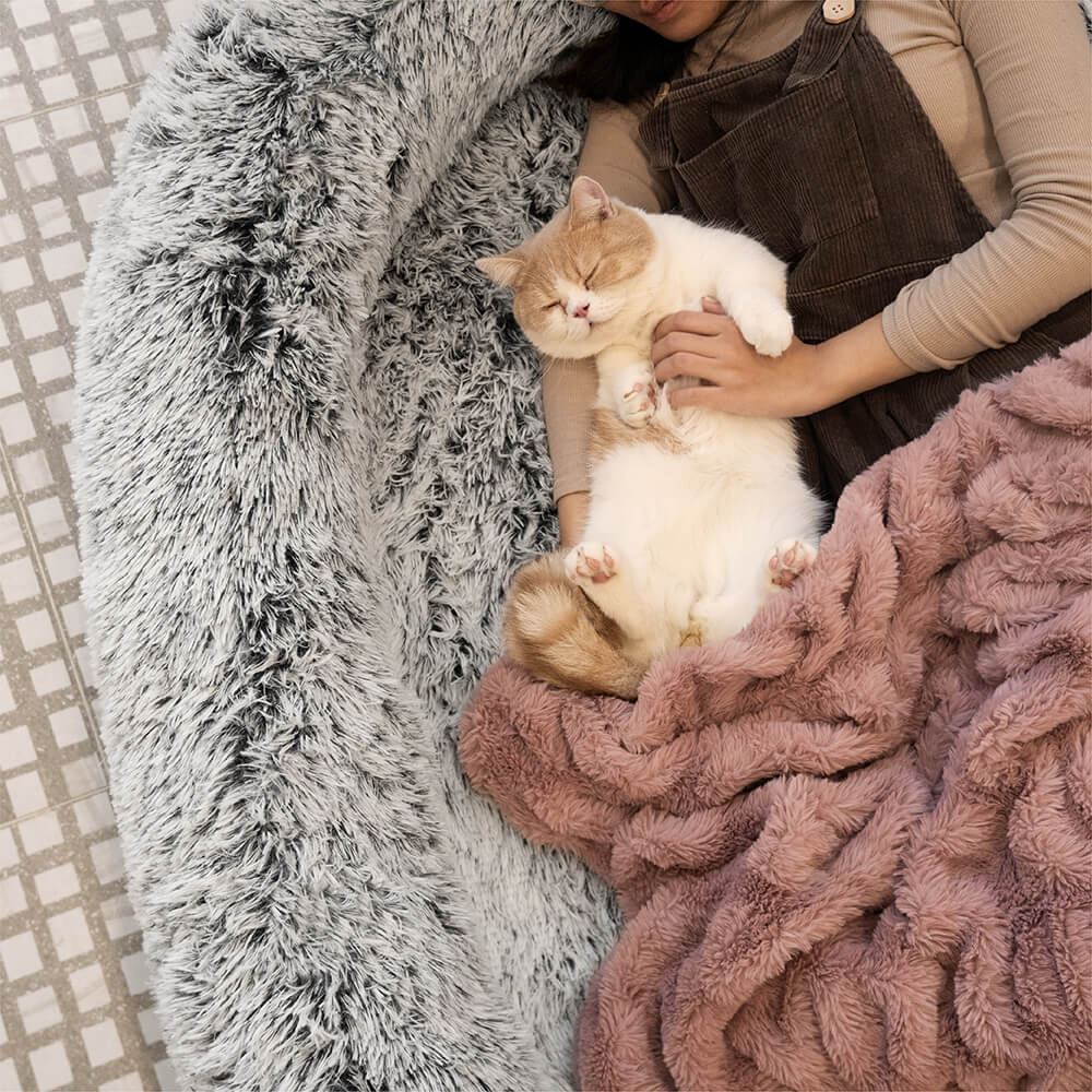 Letto per cani umani super grande e di lusso con coperta in peluche super morbida per animali domestici.