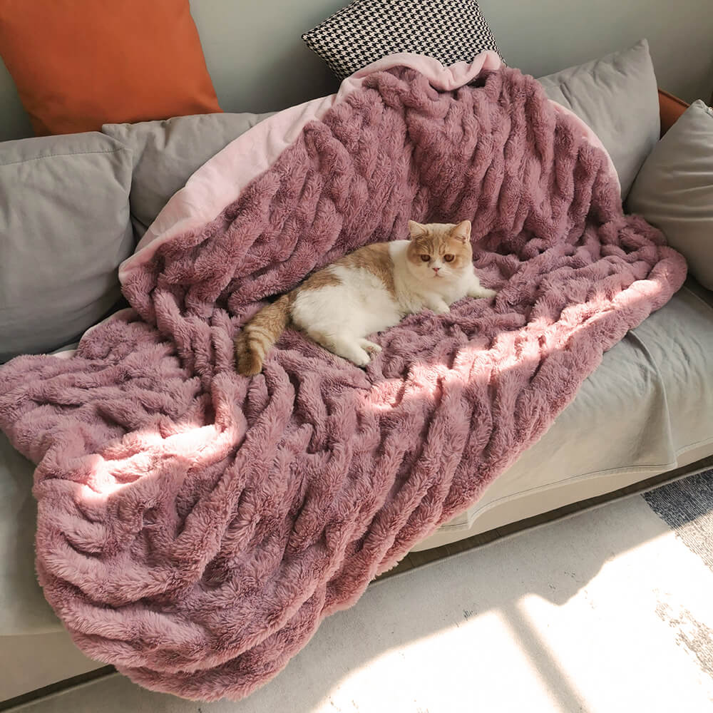 Letto per cani umani super grande e di lusso con coperta in peluche super morbida per animali domestici.