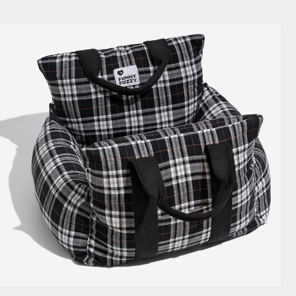 Letto per cani da viaggio in plaid vintage con sicurezza per auto