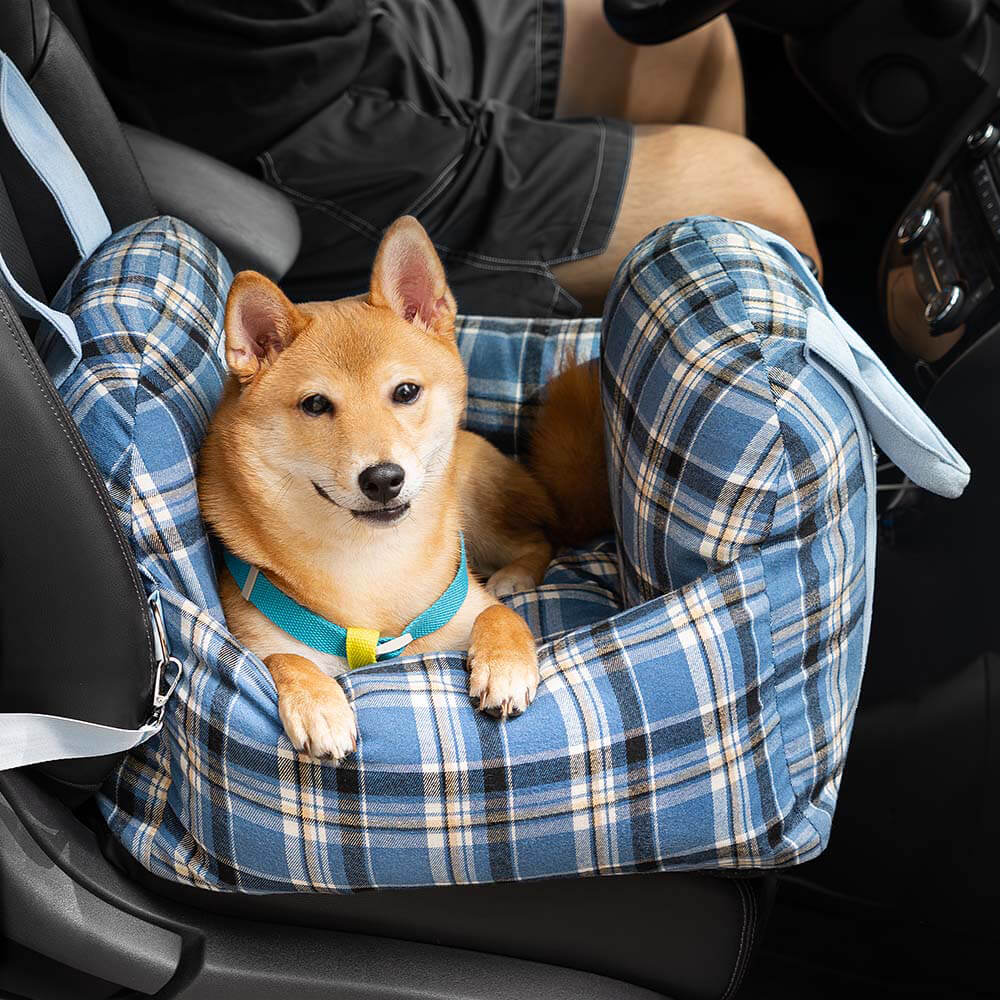 Letto per cani da viaggio in plaid vintage con sicurezza per auto