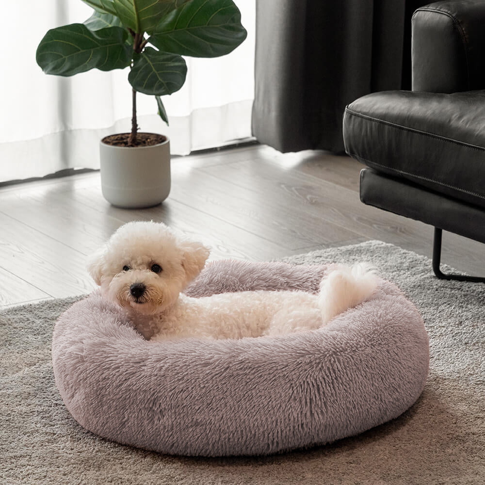 Letto per cani pelosi e morbidi a forma di ciambella